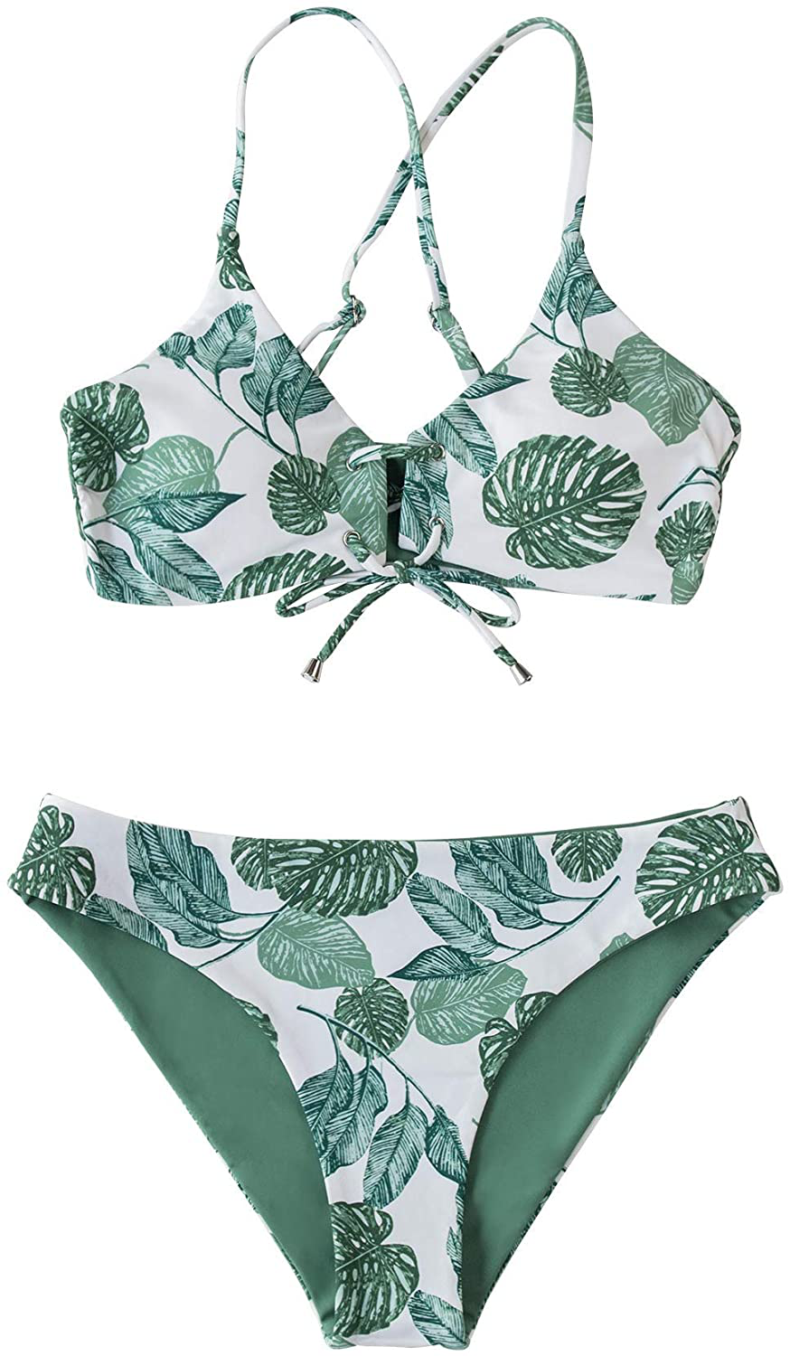 CUPSHE Women's Reversible Lace Up Bikini Sets Floral and Striped Apparel & Accessories > Clothing > Swimwear KYLIE MAX   