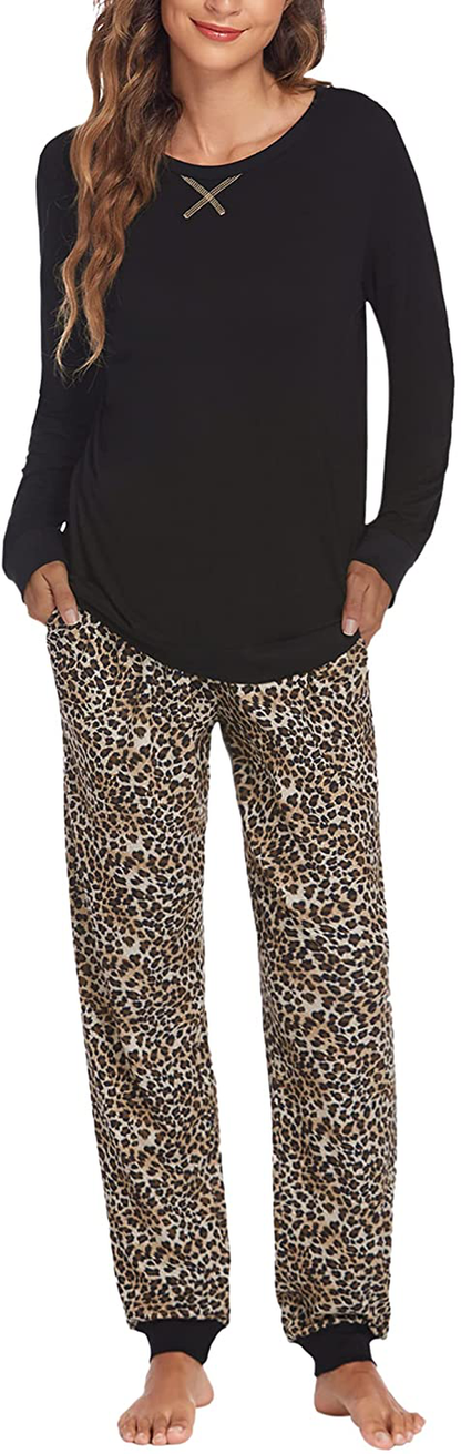 Ekouaer Women's Pajamas Sets Long Sleeve with Plaid Pants Soft Sleepwear O Neck 2 Piece Pjs Joggers Loung Set with Pockets Apparel & Accessories > Clothing > Sleepwear & Loungewear > Pajamas Ekouaer Pat25 X-Large 