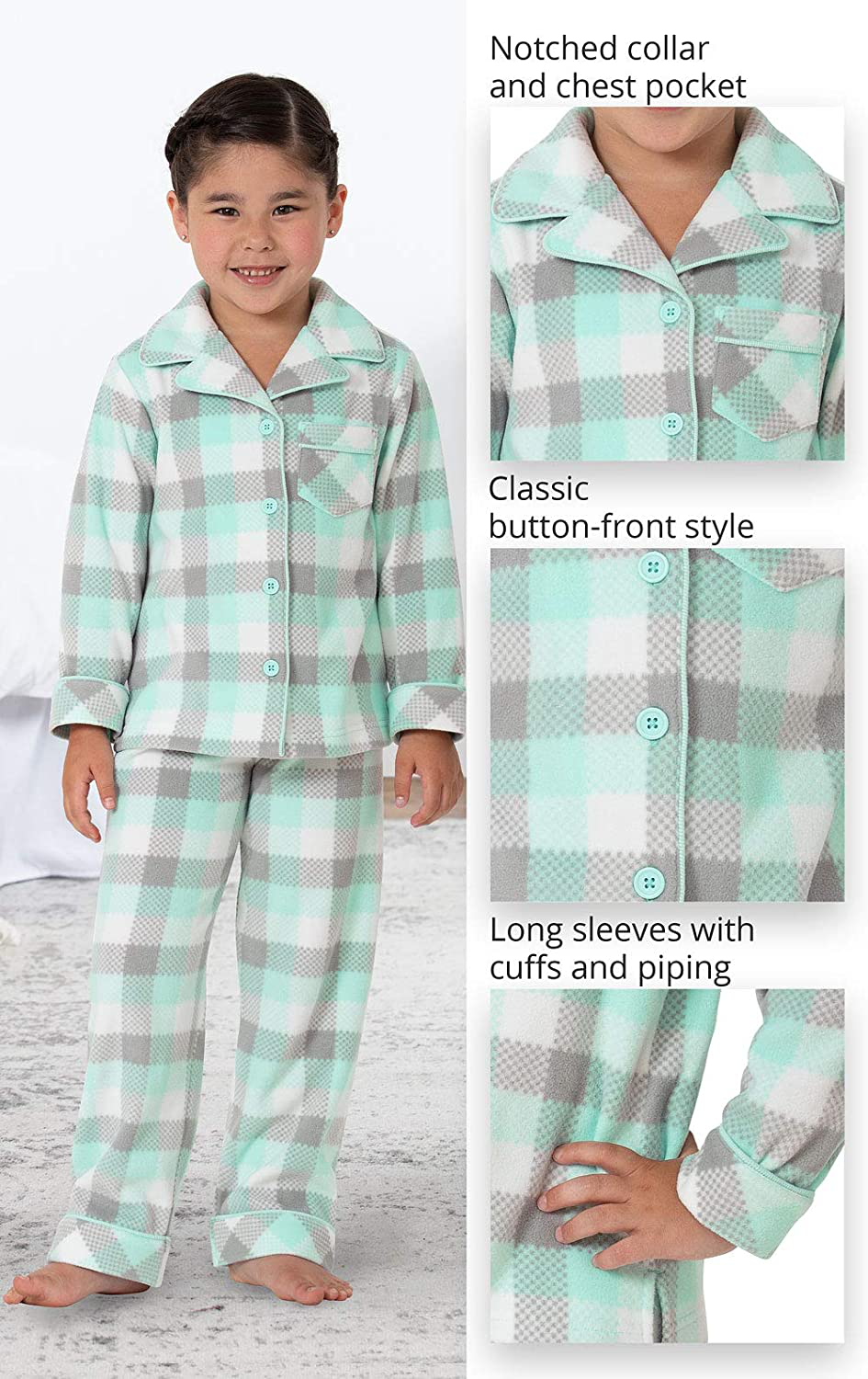 Pajamagram Big Girls Fleece Button-Front Pajama Set Apparel & Accessories > Clothing > Sleepwear & Loungewear > Pajamas Kylie Max   