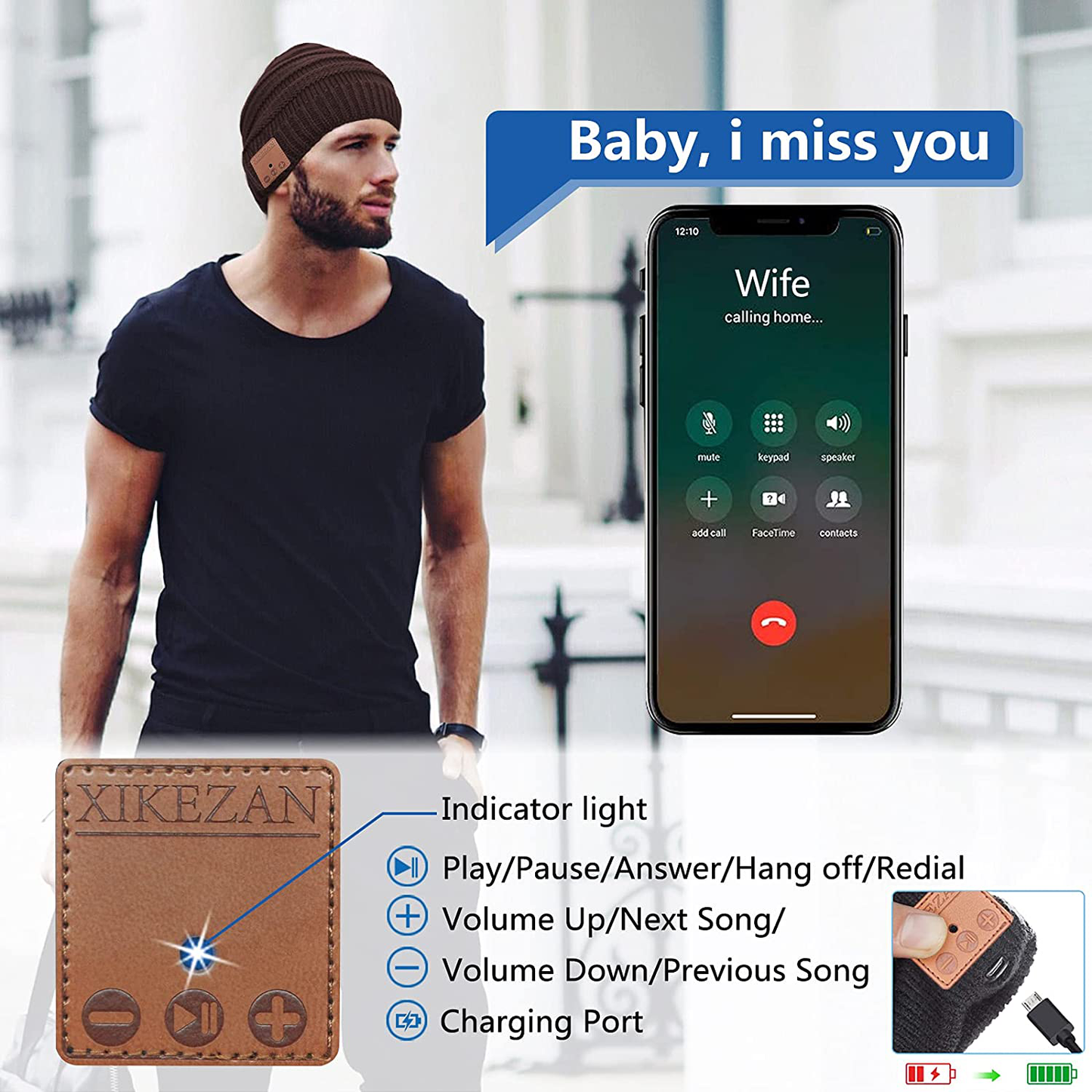 Bluetooth Beanie Novelty Headwear Christmas Stocking Stuffer Gifts for Men Women Arts & Entertainment > Party & Celebration > Gift Giving XIKEZAN   