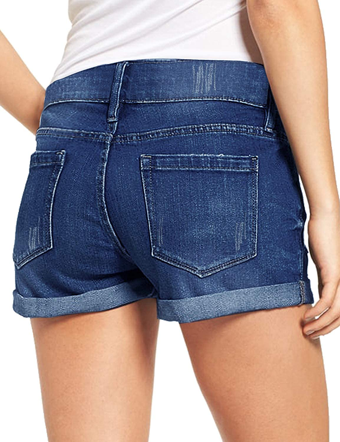 Luvamia Women'S Ripped Denim Jean Shorts High Waisted Stretchy Folded Hem Short Jeans Apparel & Accessories > Clothing > Shorts Kylie Max   