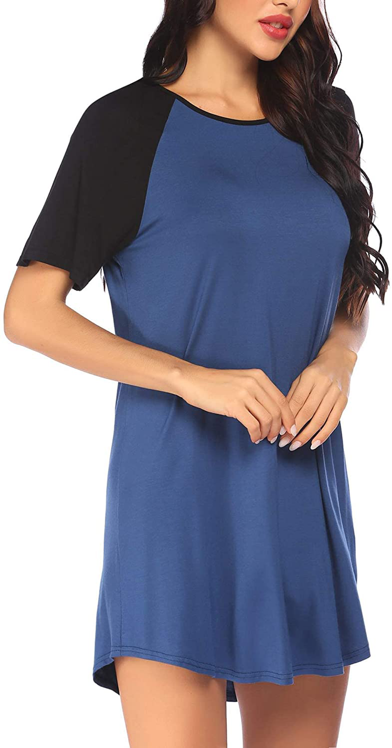 Ekouaer Short Sleeve Nightgown Raglan Sleepshirt Color Block Nightshirt Lounge Dress Casual Sleepwear for Women Apparel & Accessories > Clothing > Sleepwear & Loungewear > Nightgowns Kylie Max   