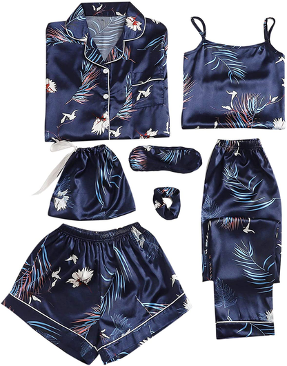 Shein Women'S plus Size Sleepwear 7Pcs Satin Pajama Sets Cami Shorts Loungewear Apparel & Accessories > Clothing > Sleepwear & Loungewear Kylie Max   