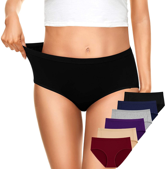 OLIKEME Womens Underwear Mid Waist Full Coverage Breathable Cotton Ladies Briefs Hipster Panties for Women Apparel & Accessories > Clothing > Underwear & Socks > Underwear OLIKEME Multicolored-a-6 Pack Large 