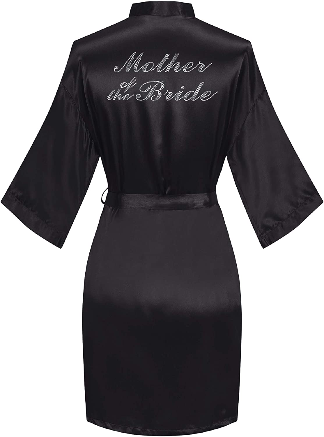 Sunshinemall Women'S Satin Kimono Robes with Rhinestones Bride Bridesmaid Short Sleepwear Wedding Dressing Gown Apparel & Accessories > Clothing > Sleepwear & Loungewear > Robes sunshinemall Mother of the Bride-black Large-X-Large 