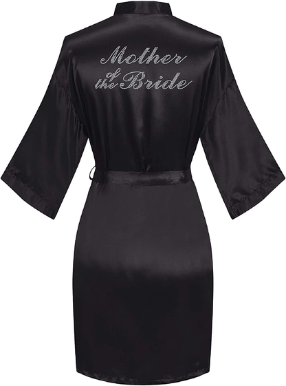 Sunshinemall Women'S Satin Kimono Robes with Rhinestones Bride Bridesmaid Short Sleepwear Wedding Dressing Gown Apparel & Accessories > Clothing > Sleepwear & Loungewear > Robes sunshinemall Mother of the Bride-black Large-X-Large 