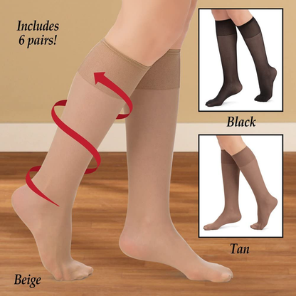 Sheer Non-Binding Non-Run Support Knee Hi Stocking Hosiery, 6 Pack Apparel & Accessories > Clothing > Underwear & Socks > Shapewear Collections   