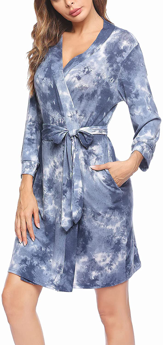 Hotouch Womens Robe Lightweight Kimono Robes Short Knit Bathrobe Soft Sleepwear Ladies Loungewear S-XXL Apparel & Accessories > Clothing > Sleepwear & Loungewear > Robes Hotouch   