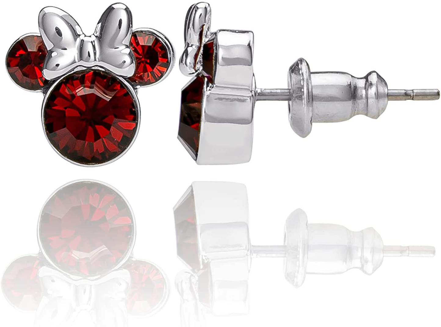 Disney Minnie Mouse Birthstone Jewelry, Silver Plated Crystal Stud Earrings for Women and Girls Arts & Entertainment > Party & Celebration > Gift Giving Disney January-Burgundy Crystal  