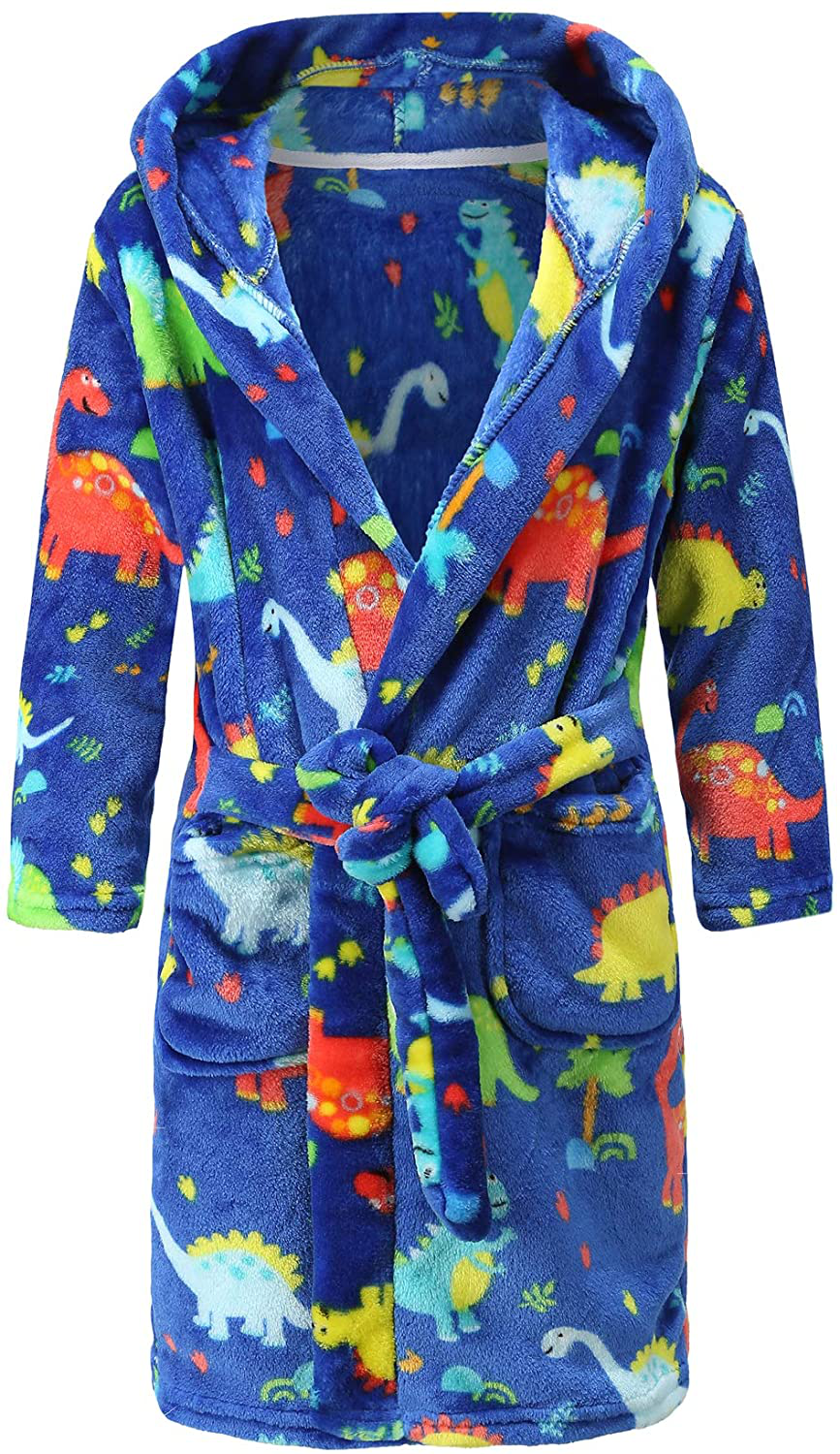 Boys Girls Plush Soft Fleece Printed Hooded Bathrobes with Matching Slippers Apparel & Accessories > Clothing > Sleepwear & Loungewear > Robes Kylie Max   