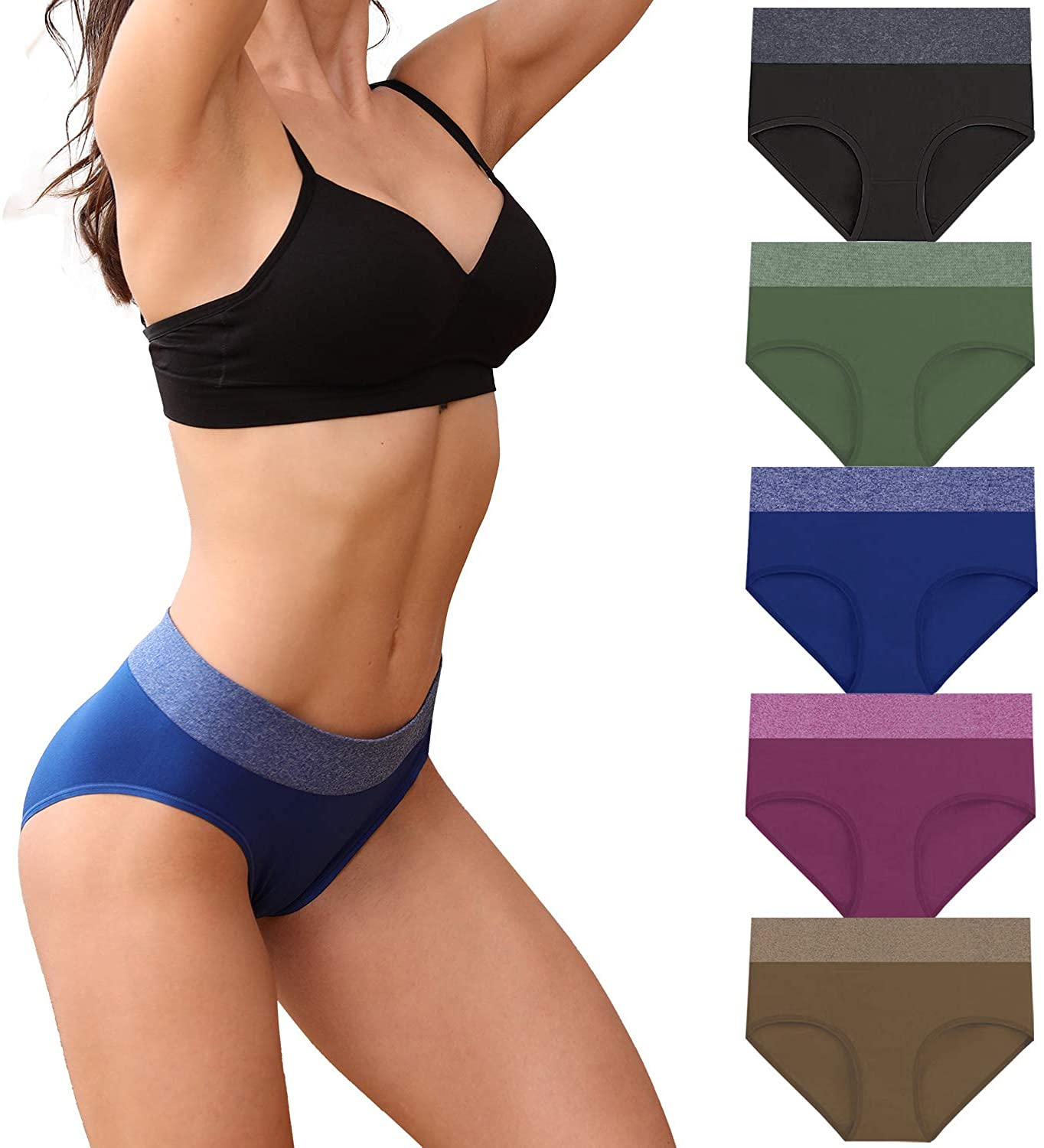 Women'S Low/High Waist Seamless Underwear Soft Full Coverage Ladies Panties Colorful Breathable Stretch Briefs 5-Pack Apparel & Accessories > Clothing > Underwear & Socks > Underwear LALESTE Hw-01 Small 