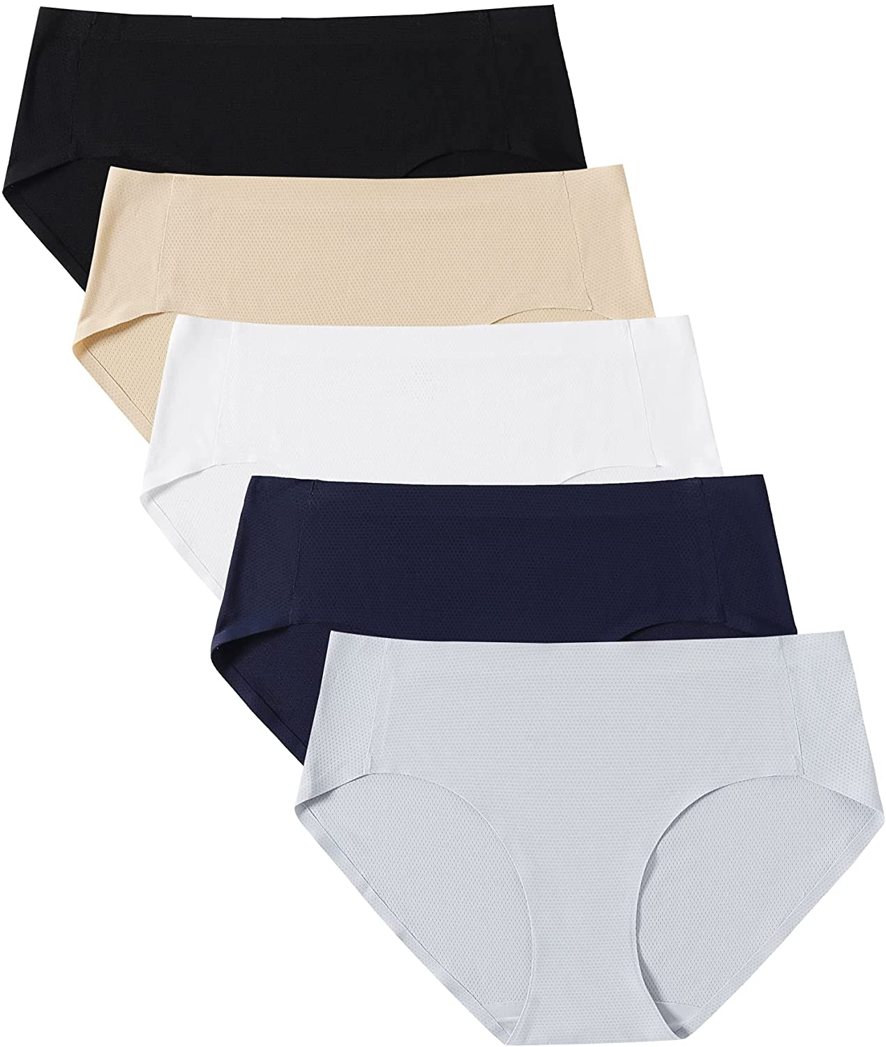VOENXE Womens Seamless Hipster Panties Stretch Breathable No Show Bikini Underwear 5 Pack Apparel & Accessories > Clothing > Underwear & Socks > Underwear voenxe C-5 Pack Basics X-Large 