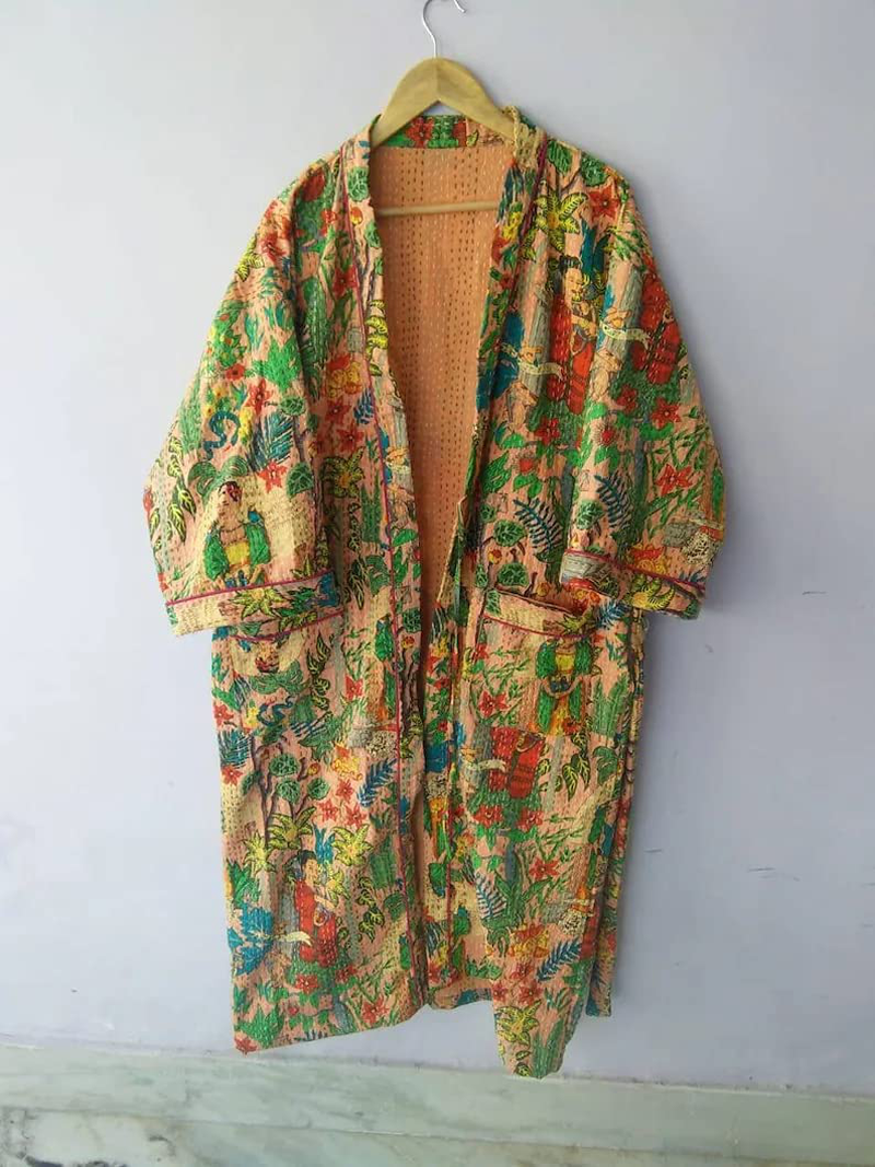 Handmade Kimono Cardigan Kantha Work Robes Front Shirt Open Japanese Kimono Bridesman Robes Kimono Cardigan Beach Wear Maternity Cotton Robe Floral Kimono by RANJANACRAFT. Apparel & Accessories > Clothing > Sleepwear & Loungewear > Robes Generic   