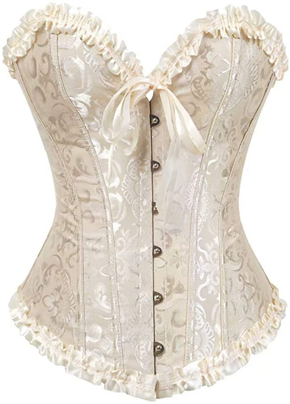 Women'S Lacing Corset Top Satin Floral Boned Overbust Body Shaper Bustier Apparel & Accessories > Clothing > Underwear & Socks > Lingerie SHYMMUO Beige X-Large 
