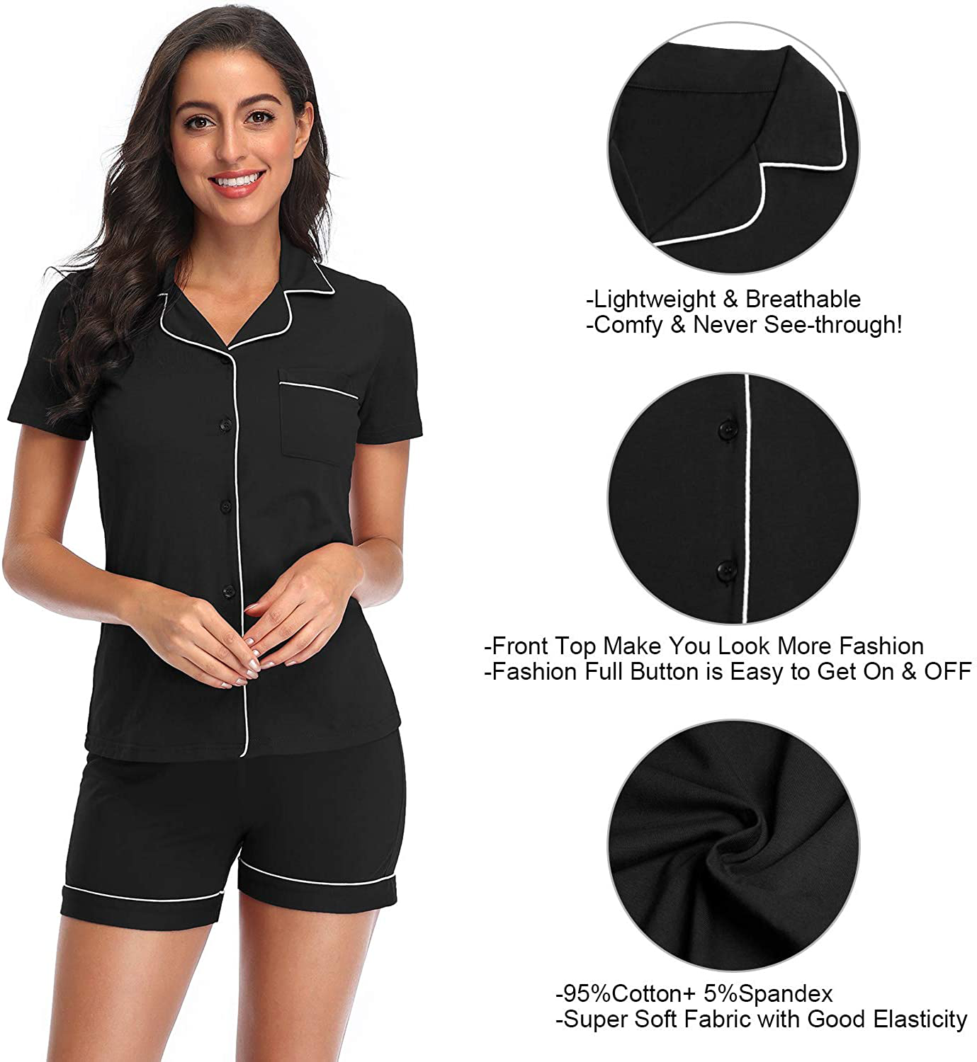 Eiggam Pajamas for Women Lounge Cotton Sleepwear Comfy Soft Long Button down Pjs Set Pajamas Set Apparel & Accessories > Clothing > Sleepwear & Loungewear Kylie Max   