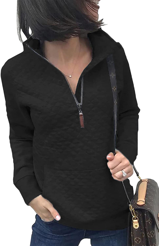 BTFBM Women Fashion Quilted Pattern Lightweight Zipper Long Sleeve Plain Casual Ladies Sweatshirts Pullovers Shirts Tops Apparel & Accessories > Clothing > Activewear Kylie Max   