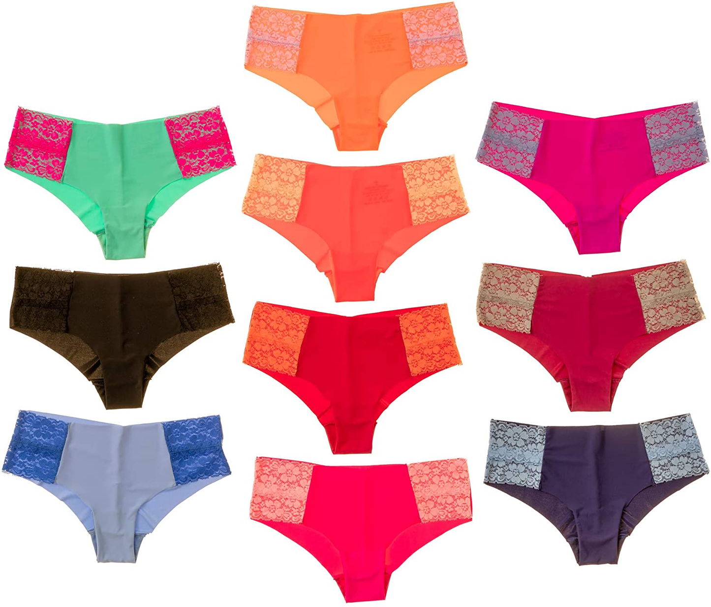 Pretty Sweet Basics Women’S Laser Cut Bikini Cheeky Hipster Panties, Pack of 10 Apparel & Accessories > Clothing > Underwear & Socks > Underwear Pretty Sweet Basics Pretty Sweet Intimates Assorted Vibrant Colors X-Large 
