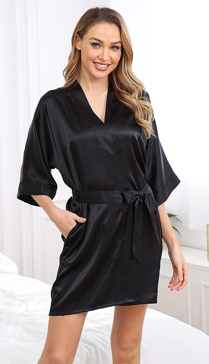 The Bund Women'S Short Robes Lace Bride Bridesmaids Sexy Bathrobe Satin Spa Robe Pure Color Apparel & Accessories > Clothing > Sleepwear & Loungewear > Robes The Bund   