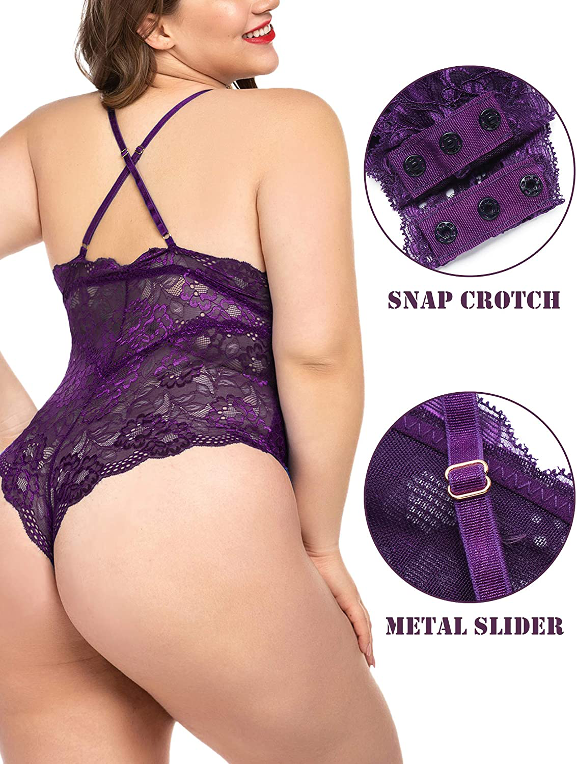 ELOVER Lingerie for Women Plus Size Lace Teddy Lingerie Bodysuit One Piece Babydoll Apparel & Accessories > Clothing > Underwear & Socks > Lingerie ELOVER   