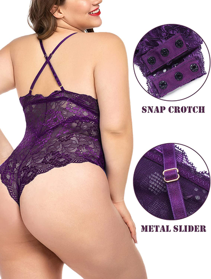 ELOVER Lingerie for Women Plus Size Lace Teddy Lingerie Bodysuit One Piece Babydoll Apparel & Accessories > Clothing > Underwear & Socks > Lingerie ELOVER   