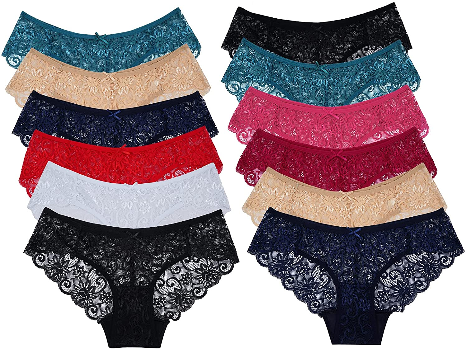 Sunm Boutique Womens Underwear Invisible Seamless Bikini Lace Underwear Half Back Coverage Panties Apparel & Accessories > Clothing > Underwear & Socks > Underwear Sunm Boutique 12 Pack Multicolour Medium 