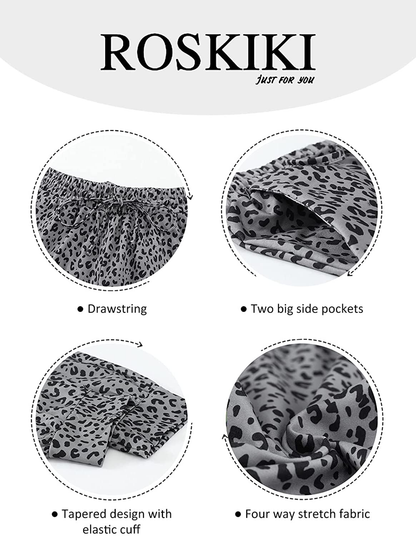 ROSKIKI Womens Leopard Drawstring Elastic Waist Sports Lounge Pants with Pockets Apparel & Accessories > Clothing > Activewear Kylie Max   