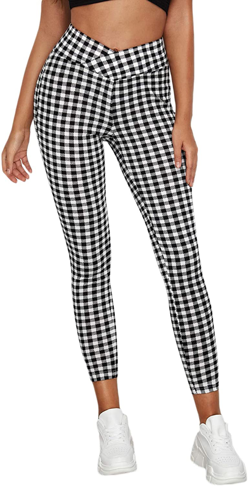 SweatyRocks Women's Casual Skinny Leggings Stretchy High Waisted Work Pants Apparel & Accessories > Clothing > Activewear SweatyRocks Gingham Pattern Large 