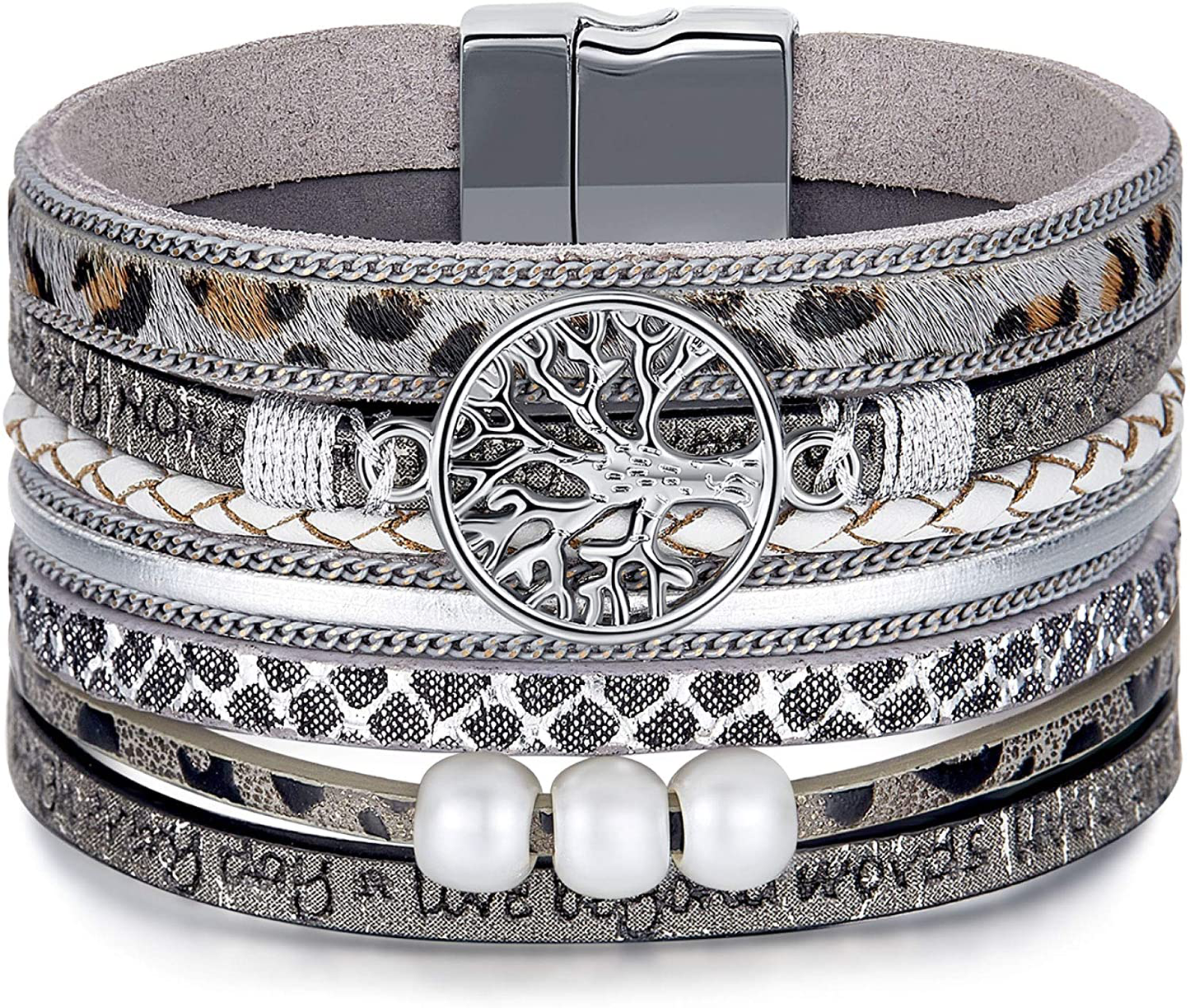 Inspirational Tree of Life Leather Bracelets for Women,Christmas Birthday Jewelry Gifts for Teen Girls Arts & Entertainment > Party & Celebration > Gift Giving Desimtion Grey Cheetah  