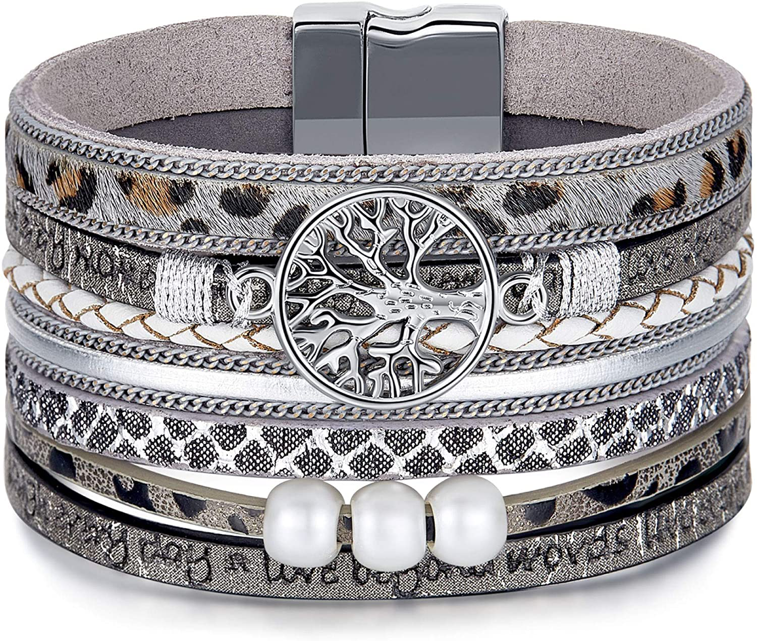 Inspirational Tree of Life Leather Bracelets for Women,Christmas Birthday Jewelry Gifts for Teen Girls Arts & Entertainment > Party & Celebration > Gift Giving Desimtion Grey Cheetah  