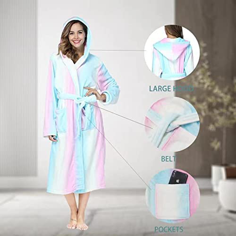 RONGTAI Womens Long Robes Plush Fleece Nightgown Thick plus Size Hooded Bathrobe with Pockets Fluffy Sleepwear for Men Apparel & Accessories > Clothing > Sleepwear & Loungewear > Robes Kylie Max   
