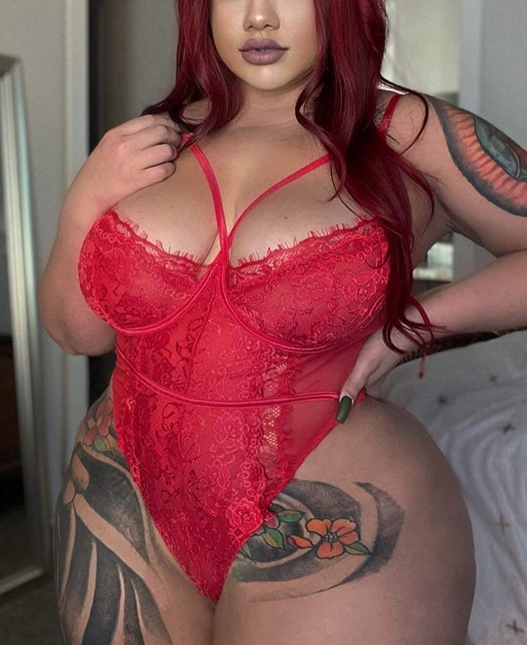Plus Size Lingerie for Women Sexy Eyelash Lace Bodysuit Naughty Mesh One Piece Teddy Outfits Apparel & Accessories > Clothing > Underwear & Socks > Lingerie KYLIE MAX   
