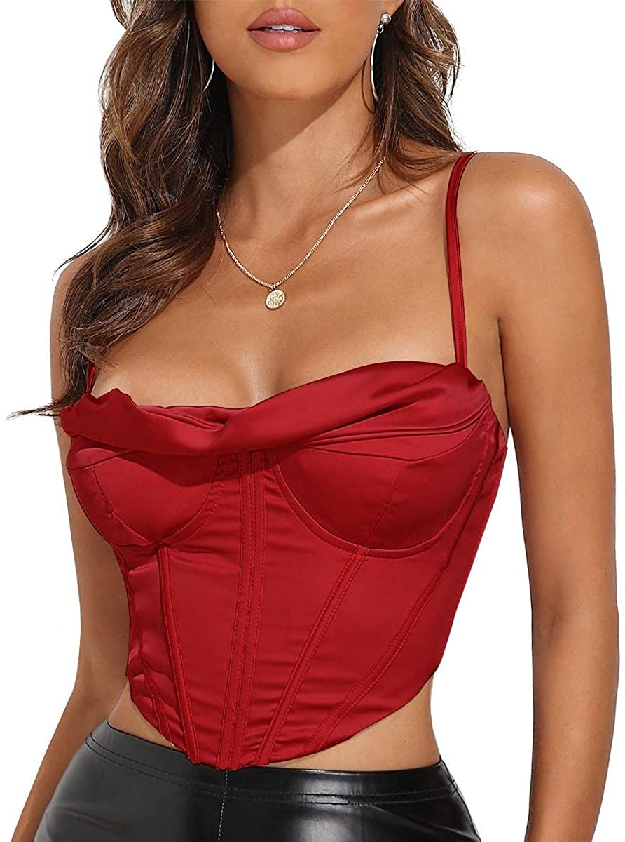 Modegal Women'S Satin Cowl Neck Fish Boned Zip Back Adjustable Spaghetti Straps Bustier Corset Crop Top Apparel & Accessories > Clothing > Underwear & Socks > Lingerie Modegal   
