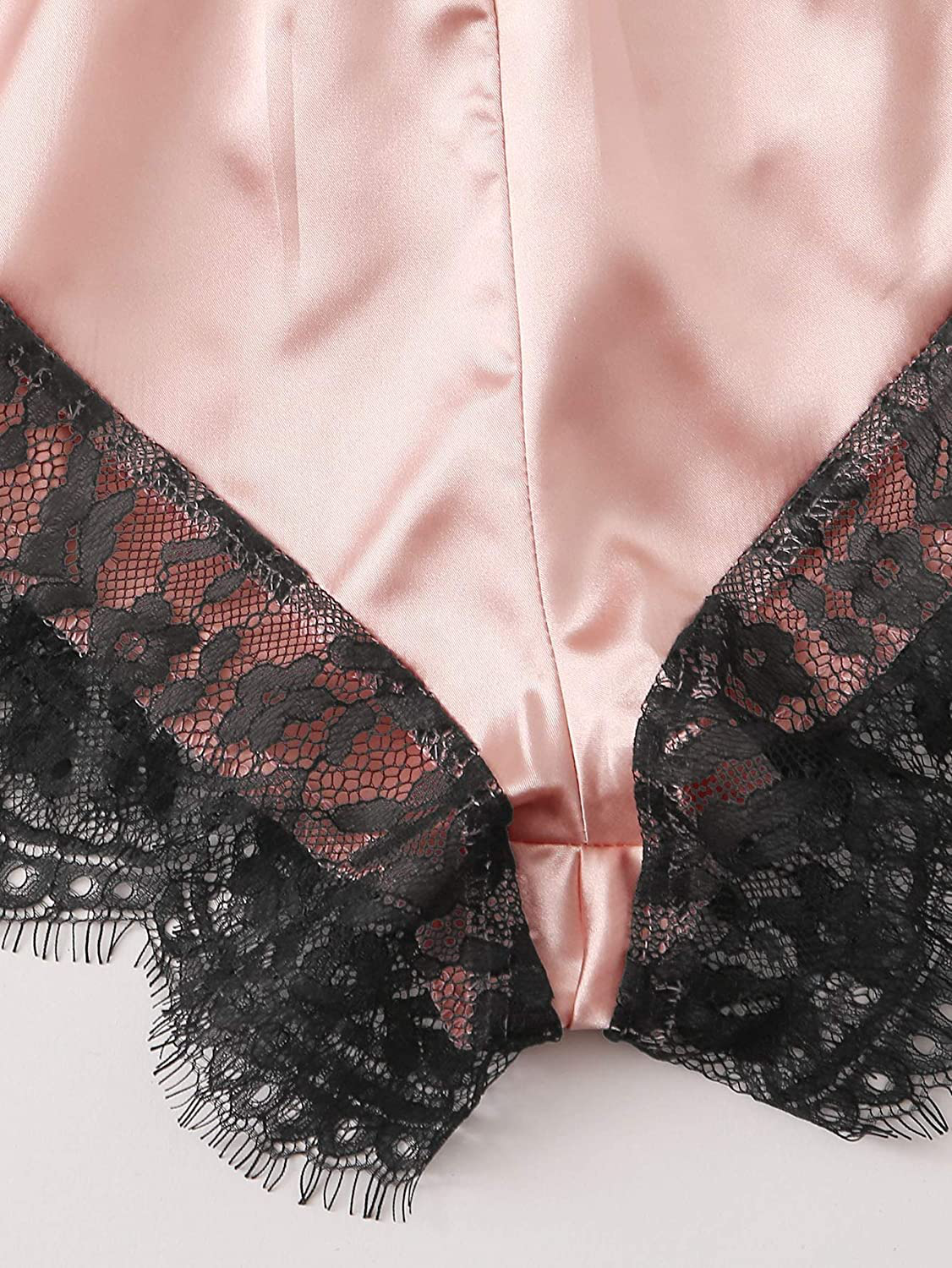 Verdusa Women'S Sleepwear V Neck Lace Wireless Cami Top & Satin Shorts Lingerie Chemise Pajama Set Apparel & Accessories > Clothing > Sleepwear & Loungewear Kylie Max   