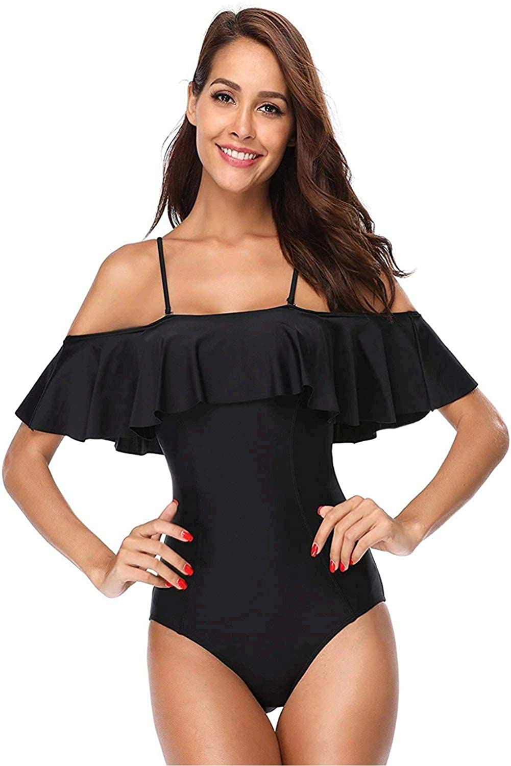 Women One Piece Bathing Suit Printed Shoulder Straps Ruched Swimwear Bikini S. Apparel & Accessories > Clothing > Swimwear Kylie Max   