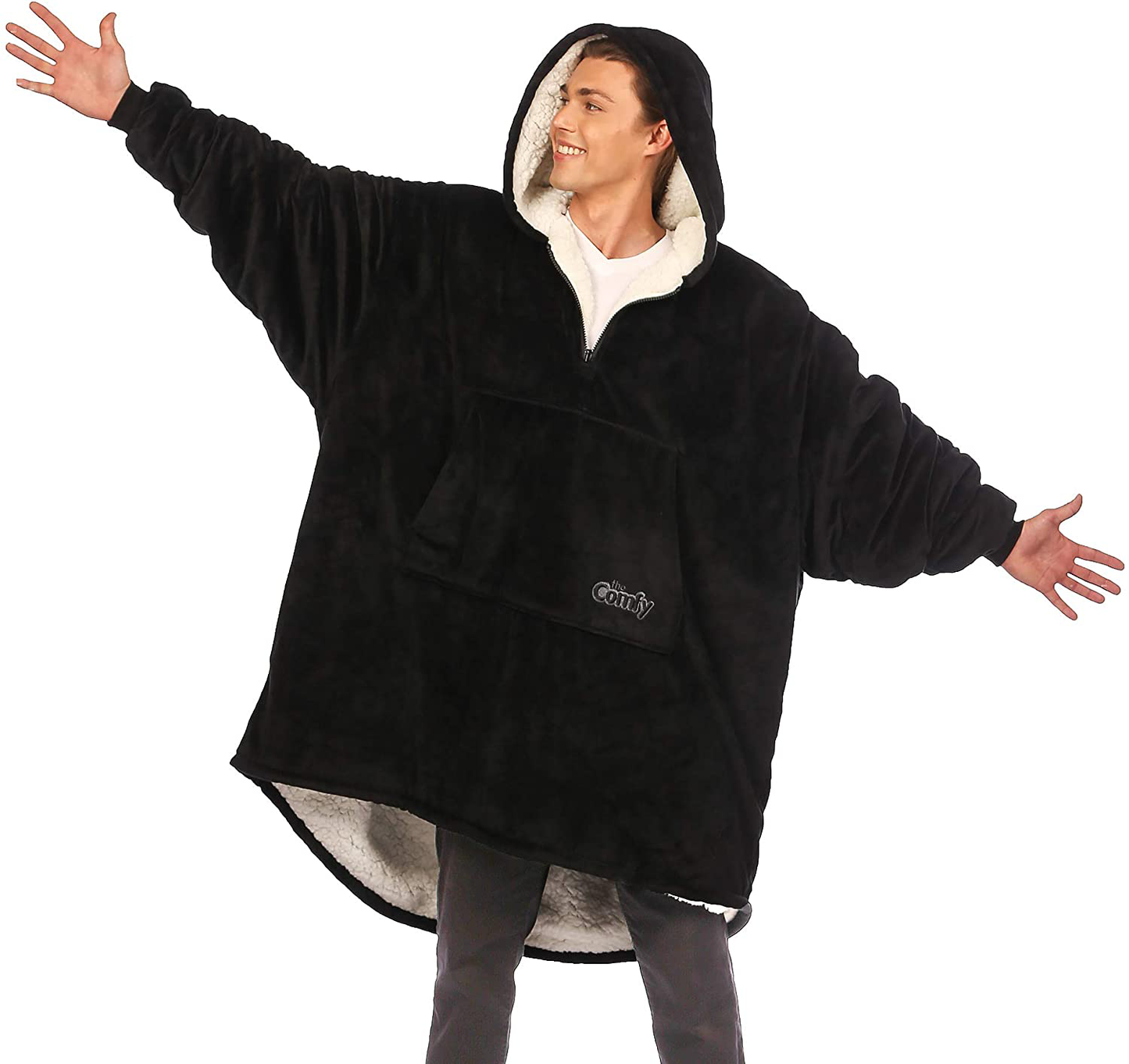 THE COMFY Original| Oversized Microfiber & Sherpa Wearable Blanket, Seen On Shark Tank, One Size Fits All Arts & Entertainment > Party & Celebration > Gift Giving The Comfy Black Quarter Zip 