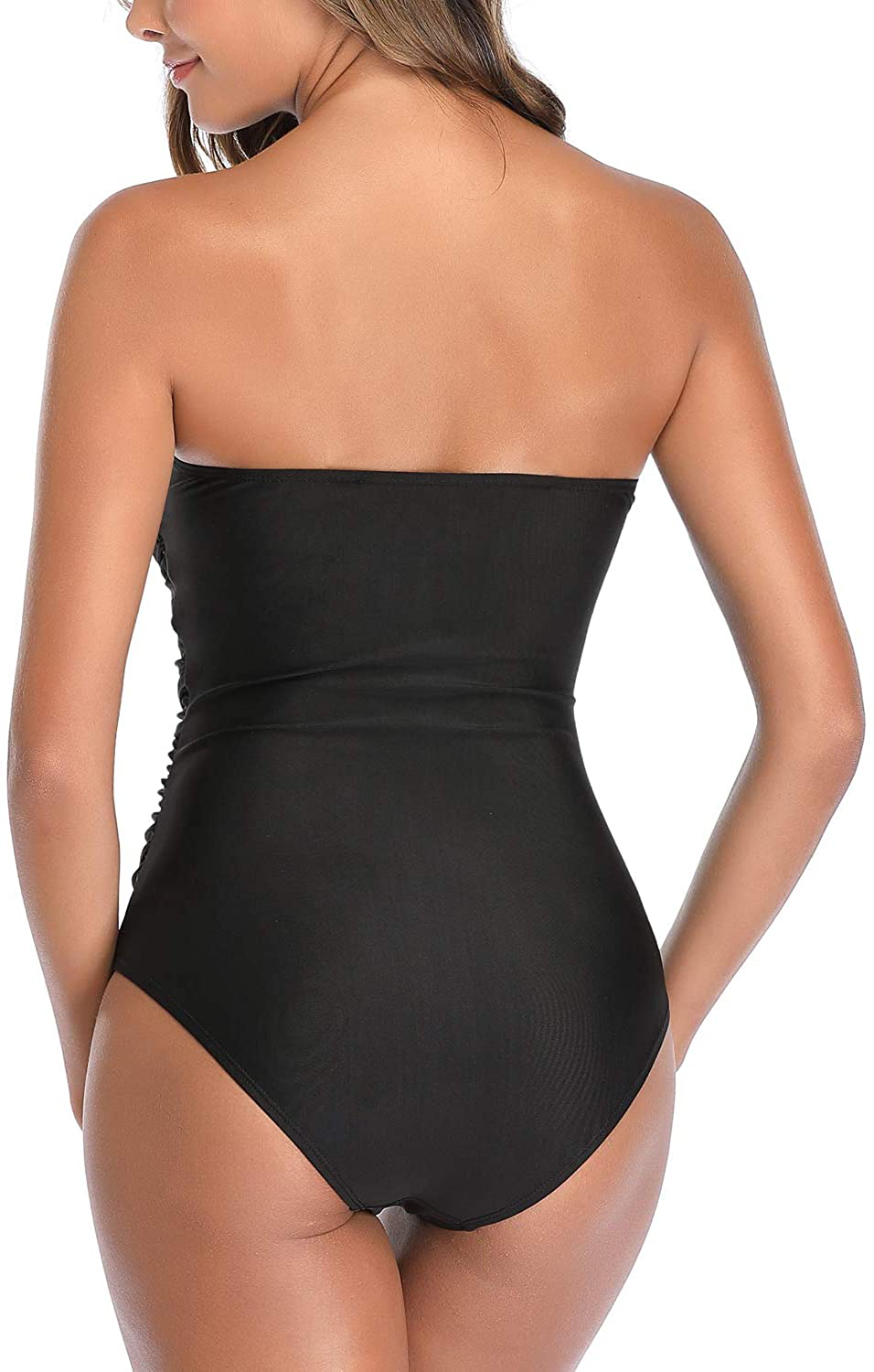Smismivo Women'S Strapless One Piece Swimsuit Ruched Padded plus Size Bandeau Bathing Suit Sexy Slimming Tube Top Swimwear Apparel & Accessories > Clothing > Swimwear Kylie Max   