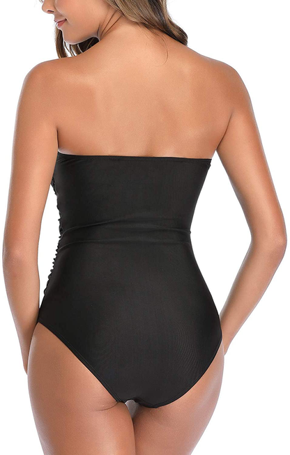 Smismivo Women'S Strapless One Piece Swimsuit Ruched Padded plus Size Bandeau Bathing Suit Sexy Slimming Tube Top Swimwear Apparel & Accessories > Clothing > Swimwear Kylie Max   