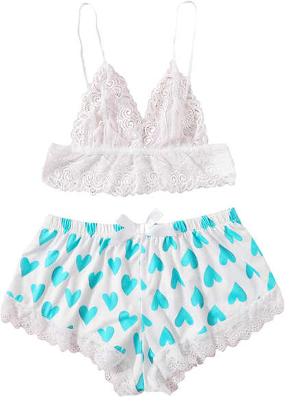 SOLY HUX Women'S Lace Sheer Cami Top with Satin Shorts Pajama Set Sleepwear Apparel & Accessories > Clothing > Sleepwear & Loungewear Kylie Max   