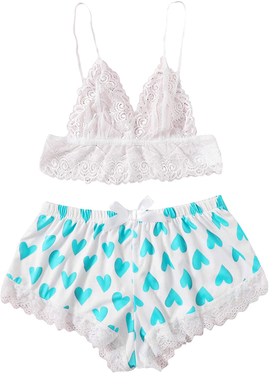 SOLY HUX Women'S Lace Sheer Cami Top with Satin Shorts Pajama Set Sleepwear Apparel & Accessories > Clothing > Sleepwear & Loungewear Kylie Max   
