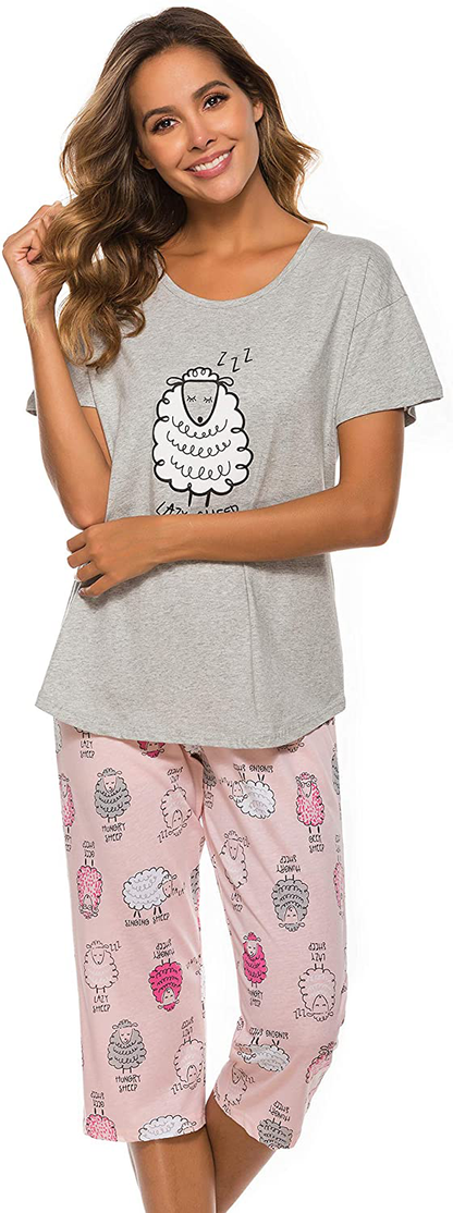 LOCUBE Women'S Pajamas Set Short Sleeve Top and Capri Pants Lounge Pj Set Apparel & Accessories > Clothing > Sleepwear & Loungewear > Pajamas Kylie Max   