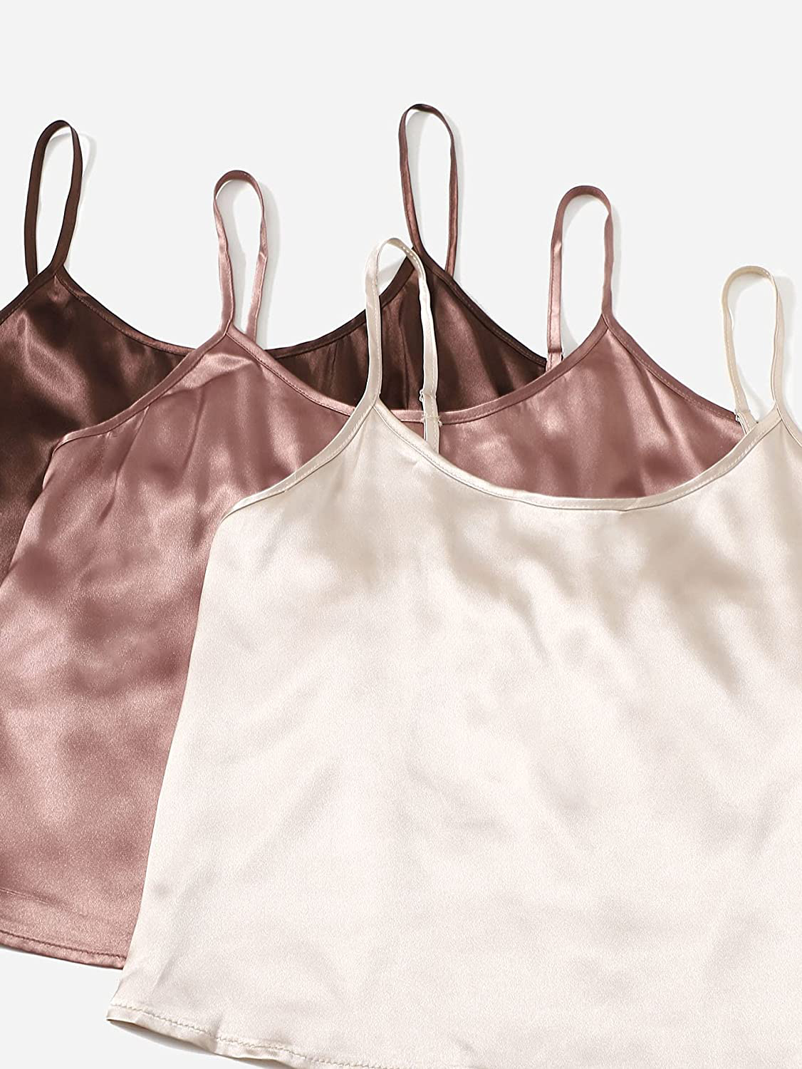 Shein Women'S 3 Sets Satin Pajama Set Sleeveless Crop Cami and Elastic Waist Shorts Sleepwear Lounge Set Apparel & Accessories > Clothing > Sleepwear & Loungewear Kylie Max   
