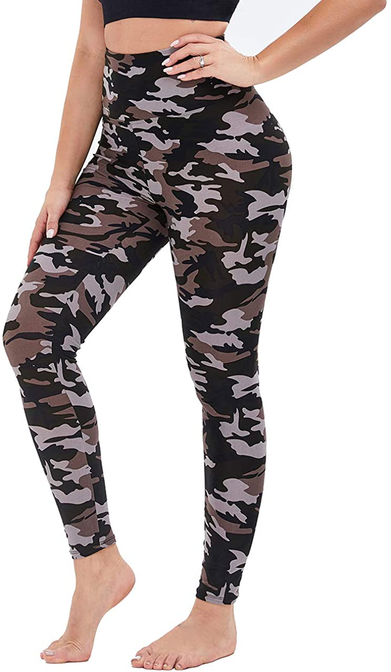 Gayhay High Waisted Leggings for Women - Soft Opaque Slim Tummy Control Printed Pants for Running Cycling Yoga Apparel & Accessories > Clothing > Activewear Gayhay Dark Grey Camo Large-X-Large 