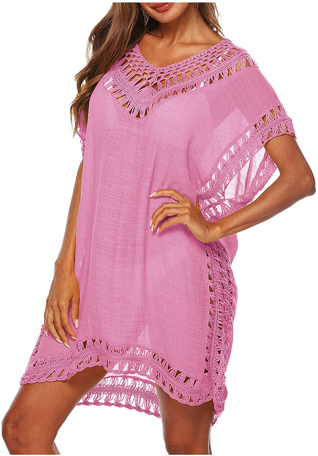Wander Agio Womens Swimwear Cover up Swim Suit Beach Bikini Coverups Stripe Printing Hollow Out Apparel & Accessories > Clothing > Swimwear Kylie Max   