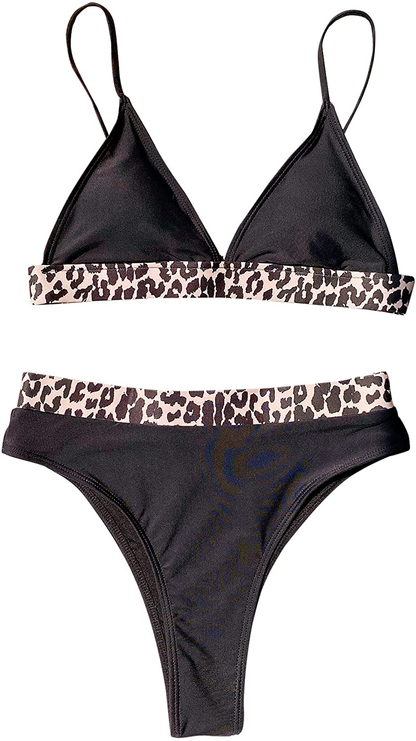 SOLY HUX Women's Halter Triangle Tie Side Bikini 2 Piece Swimsuits Apparel & Accessories > Clothing > Swimwear SOLY HUX Black Leopard X-Small 
