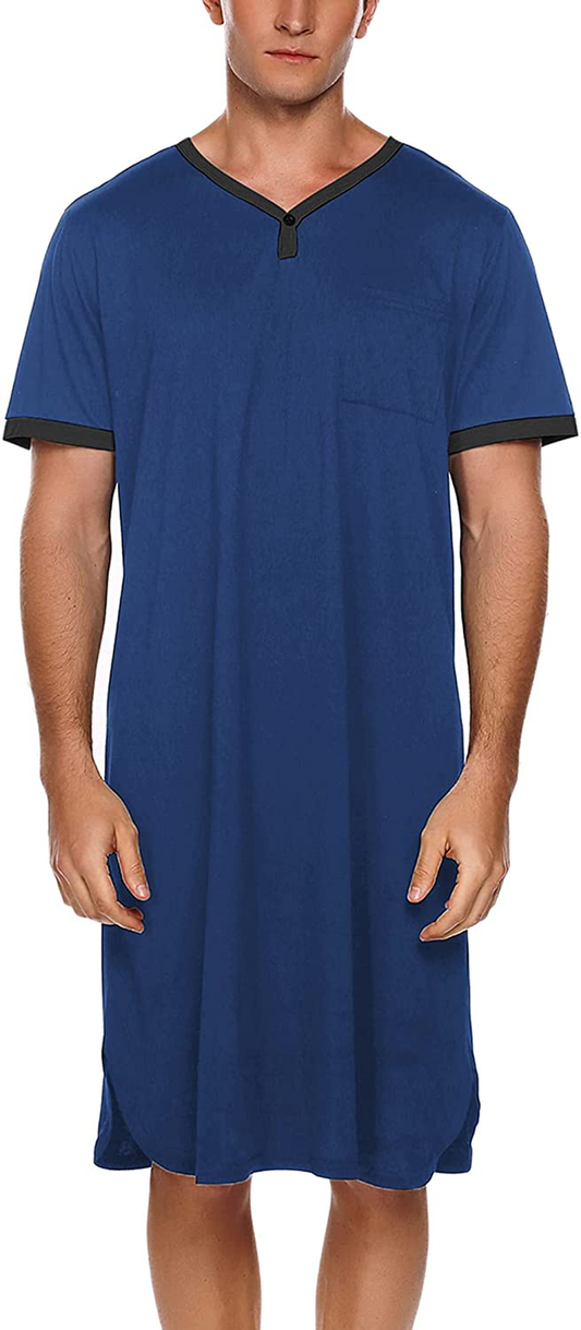 Ekouaer Men'S Nightshirt Nightwear Comfy Big&Tall Short Sleeve Henley Sleep Shirt Apparel & Accessories > Clothing > Sleepwear & Loungewear > Nightgowns Kylie Max   