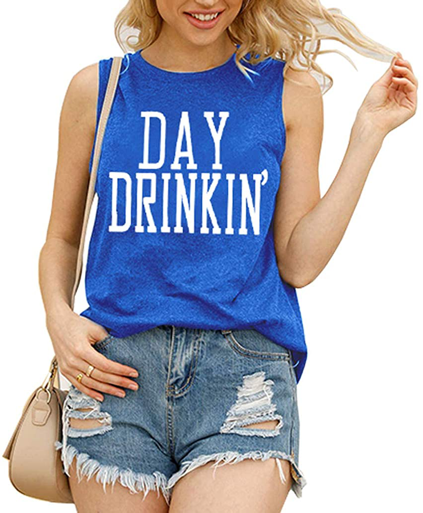 Bealatt Day Drinkin’ Casual Tank Tops Funny Letters Print Vest T-Shirt, Cute Drinking Shirt Tank for Women Apparel & Accessories > Clothing > Activewear Kylie Max   