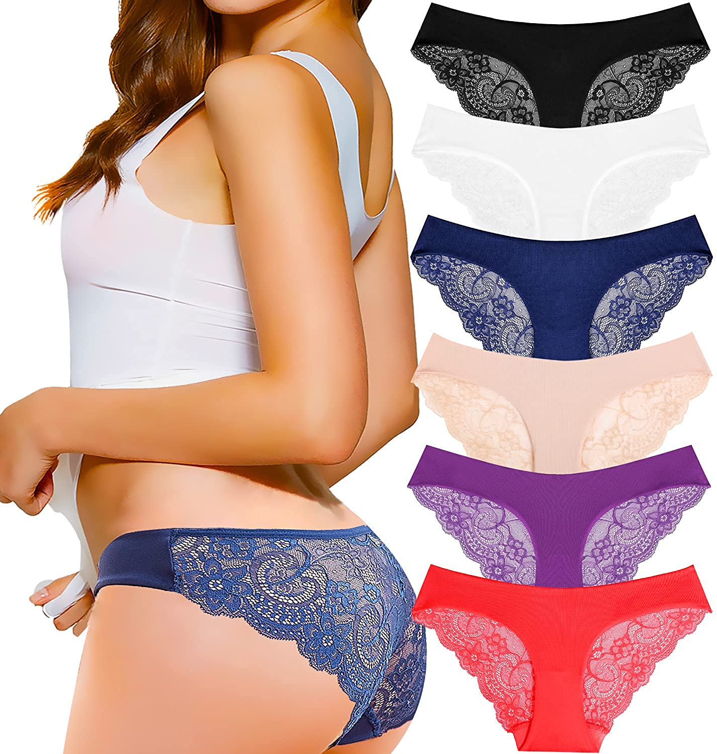 Kingfung 3-6 Pack Women'S Invisible Seamless Bikini Underwear Half Back Coverage Panties Apparel & Accessories > Clothing > Underwear & Socks > Underwear Kingfung 6pack-assorted Large 