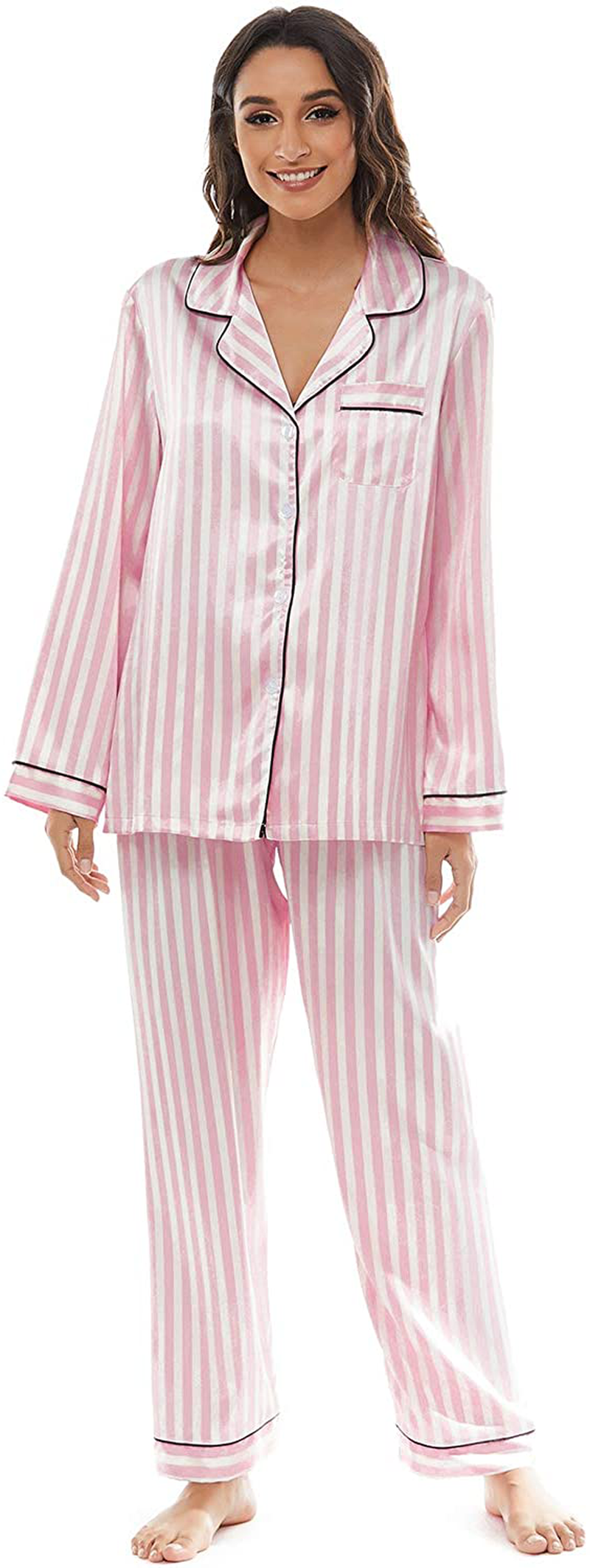 Escalier Womens 5Pcs Silk Satin Pajama Set Cami Pjs Sleepwear Button down Pj Sets Loungewear Apparel & Accessories > Clothing > Sleepwear & Loungewear Kylie Max   