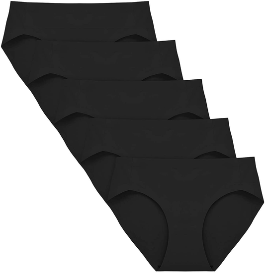 Fallsweet No Show Underwear for Women Seamless High Cut Briefs Mid-Waist Soft No Panty Lines,Pack of 5 Apparel & Accessories > Clothing > Underwear & Socks > Underwear FallSweet Black5 Medium 