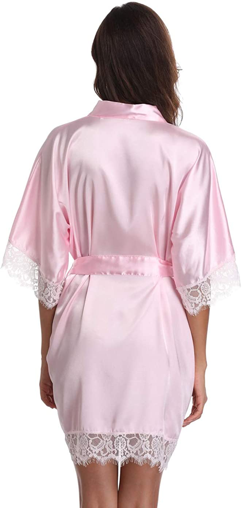 Original Kimono Women'S Lace-Trimmed Satin Short Kimono Robe Bathrobe Loungewear Apparel & Accessories > Clothing > Sleepwear & Loungewear > Robes Original Kimono   